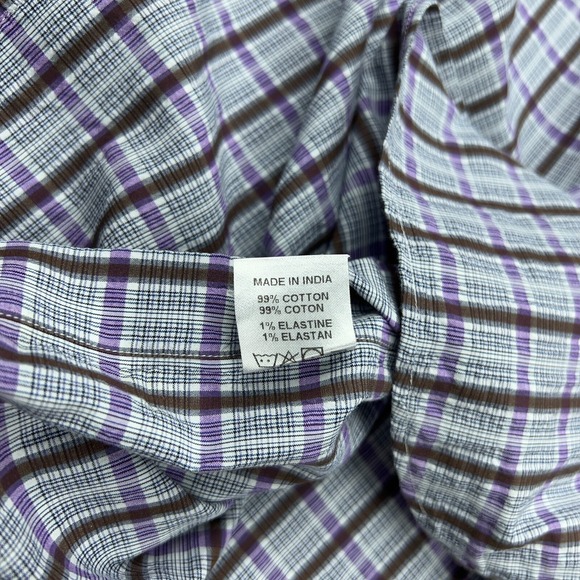 Hickey Freeman Shirt Mens Large Purple Plaid Long Sleeve‎ Button Down Cotton - Picture 11 of 12